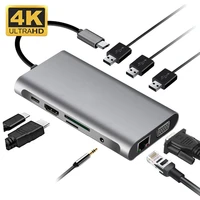 10 in 1 usb type c hub splitter to 4k hdmi compatible vga rj45 pd usb 3 0 3 5mm jack sd tf card reader dock charger for macbook