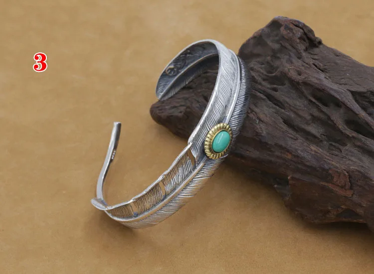 Серебро 925 пробы Цвет перо Форма Открытый жесткий браслет для мужчин или женщин