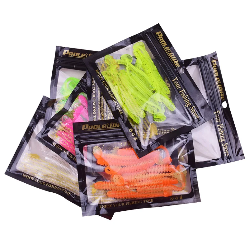 10Pcs Worm T Tail Soft Bait Jig Wobblers Fishing Lure 50MM 70MM Double Color Silicone Aritificial Baits Bass Pike Pesca Tackle
