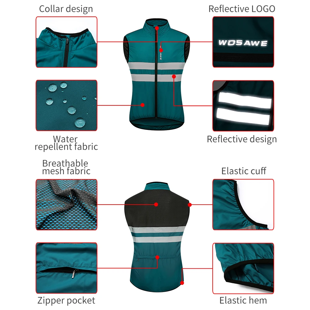 Светоотражающий велосипедный жилет WOSAWE дышащая ветровка с высокой видимостью