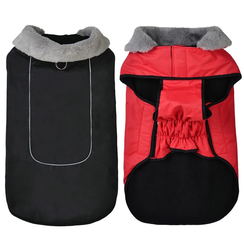 

Женская зимняя одежда для больших собак, водонепроницаемый теплый хлопковый меховой воротник, куртка для собак, уличное светоотражающее па...