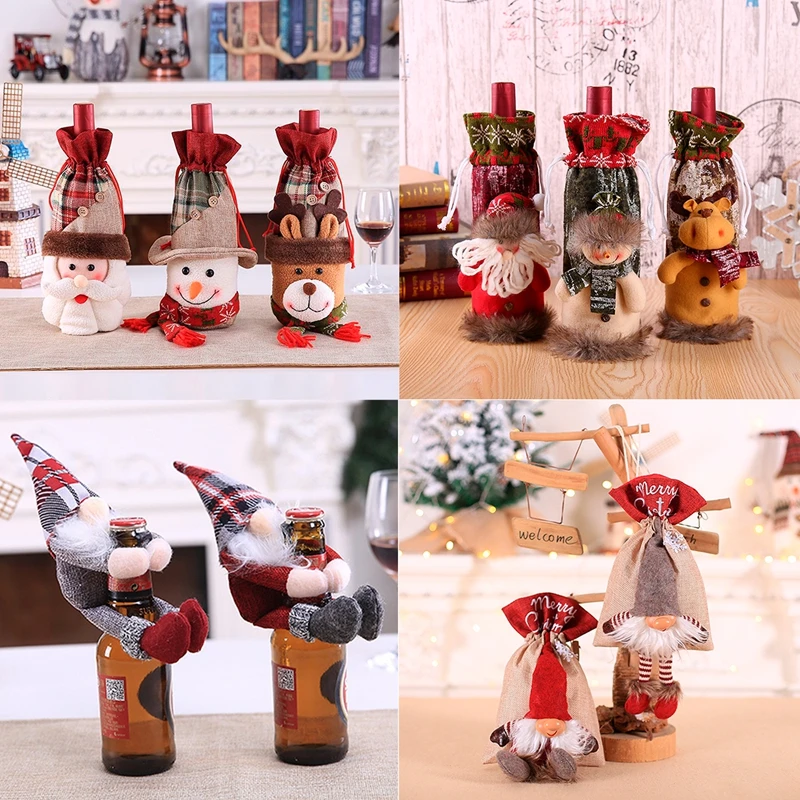 FENGRISE Santa Claus Wine Bottle Cover Christmas Decoration For Home Stockings Gifts Holders Xams Navidad 2019 Decor | Дом и сад