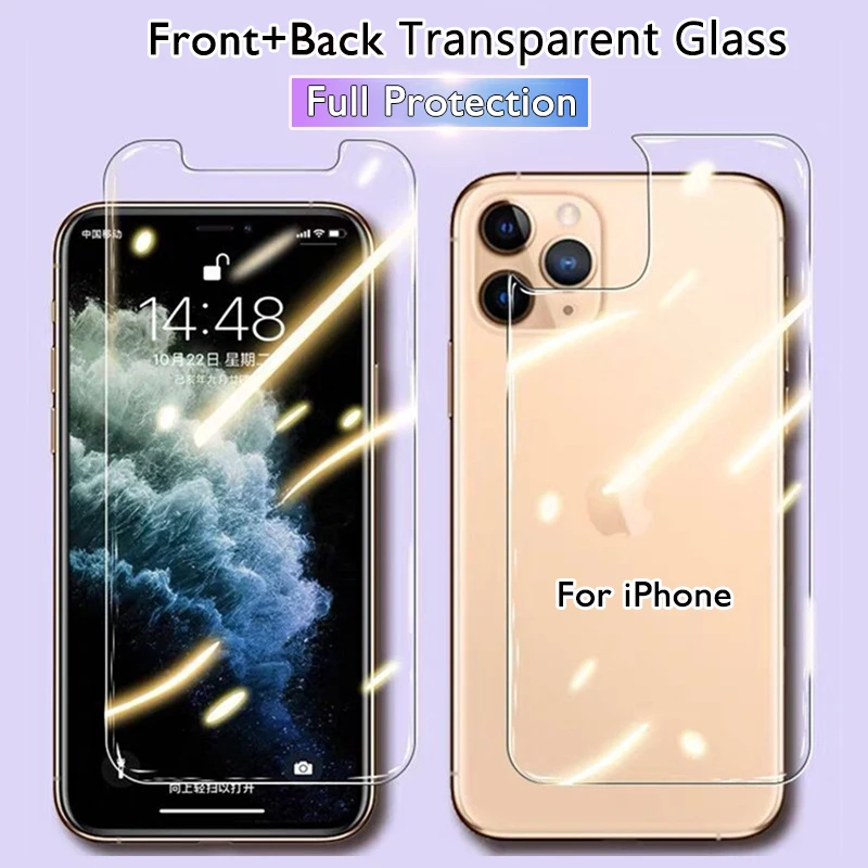 Переднее и заднее закаленное стекло для iPhone 7 Plus X XS Max 5s XR 11 Защита экрана Pro 8 6s SE 2020