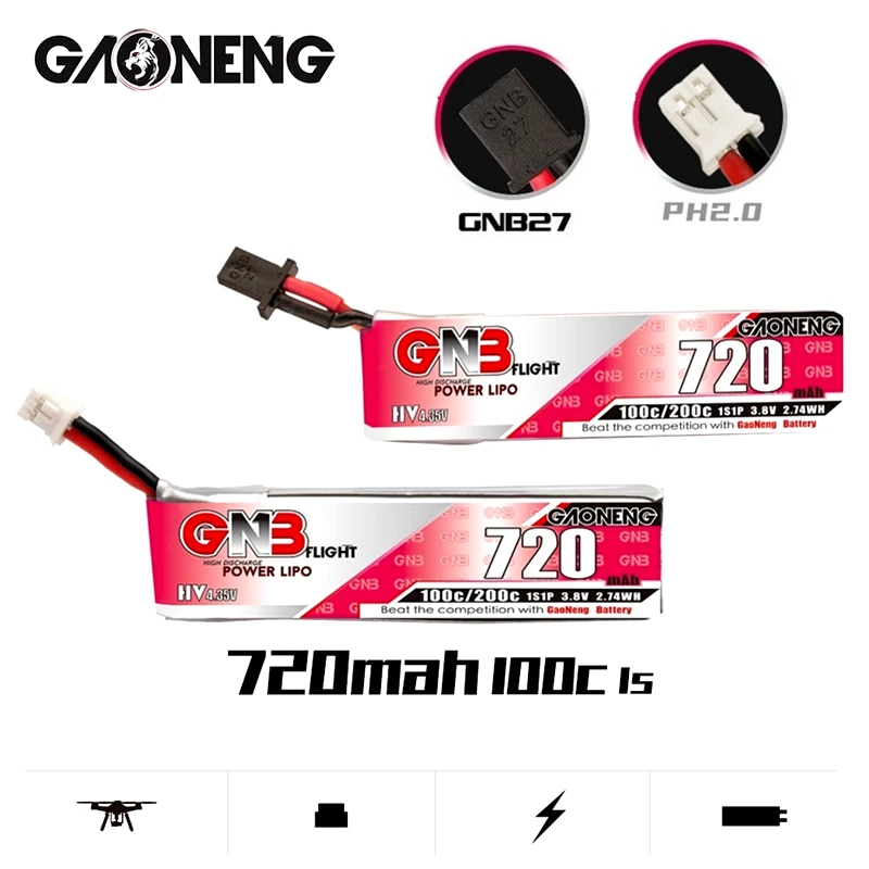 

Оригинальный аккумулятор GNB 1S 3,8 в 720 мА/ч 100C/200C HV Lipo PH2.00/GNB27 штекер для квадрокоптера FPV дрона Tinywhoop рама радиоуправляемого дрона