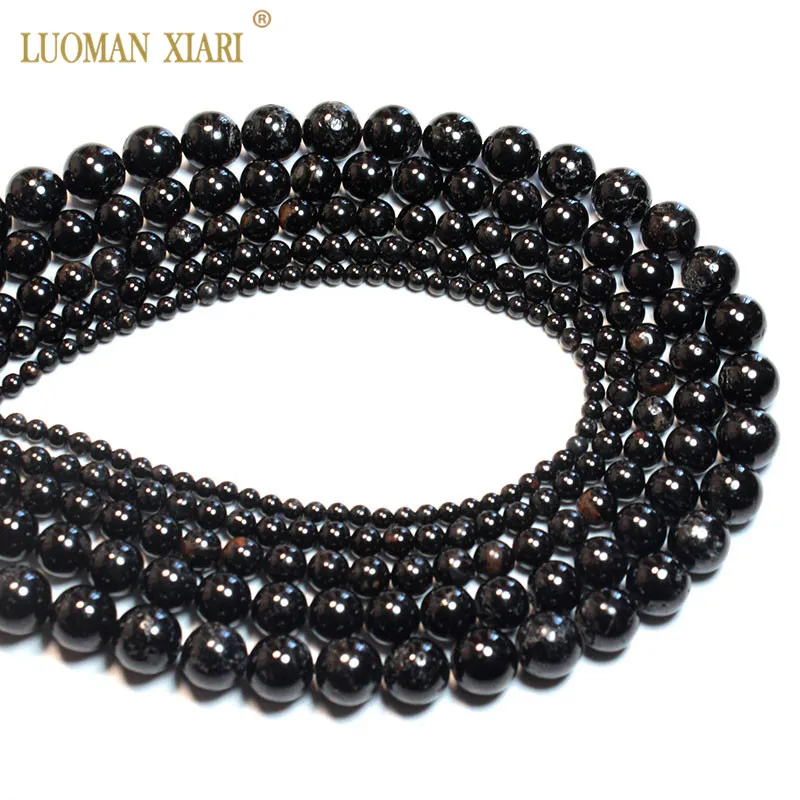 Оптовая продажа 100% натуральный черный турмалин круглые бусины под драгоценный