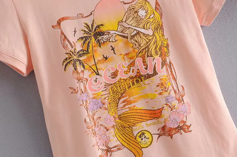 

Pink tshirt women mermaid print tees summer tops fashion casual female t-shirt 2020 streetwear summer vestidos