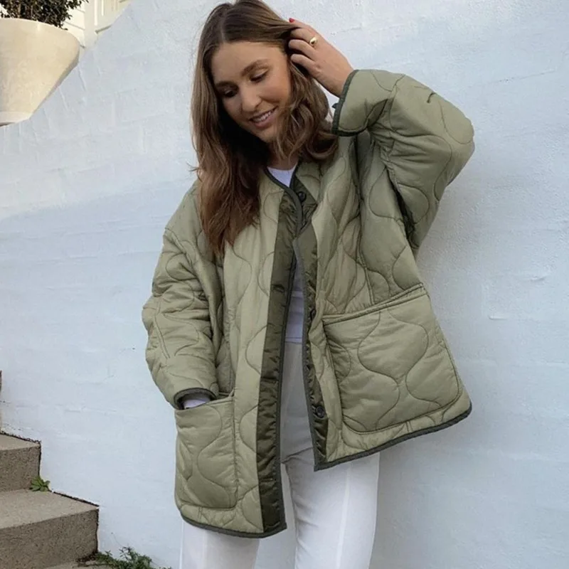 

Green Ultralight Down Winter Jacket Warm Coat Women Casual Loose Single Breasted Pocket 2021 Fashion New Autumn Parkas Outwear