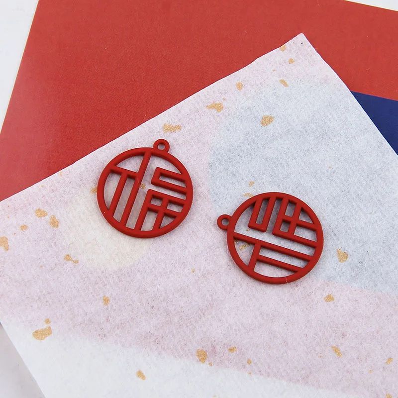 

10PCS Metal Hollow Out Spray Paint Chinese Characters DIY Handmade Statement Earrings Necklace Pendant Jewelry Accessories