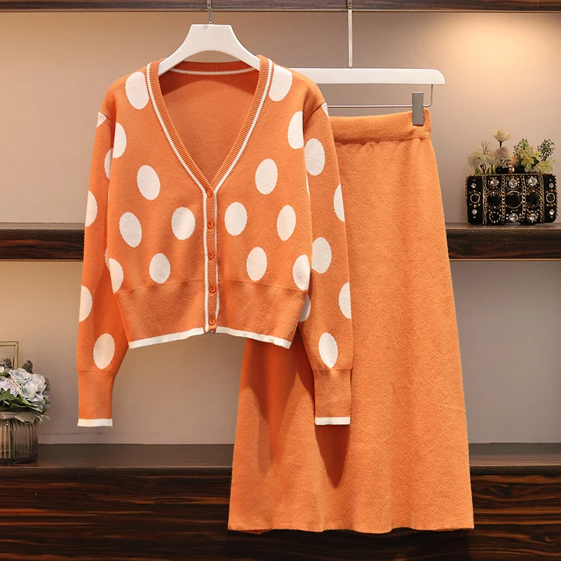 womens clothing New black top and skirt two piece set plus size winter sweater set women knitted suit