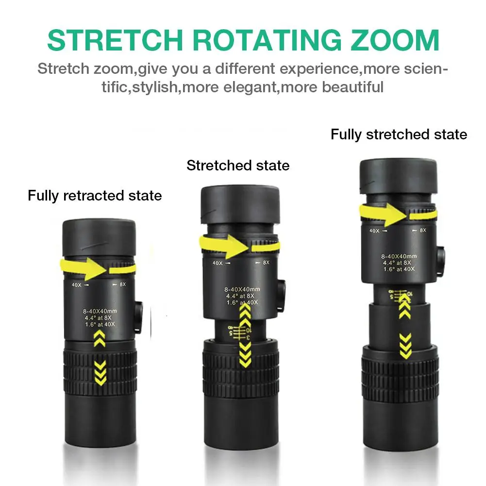 

New HD Telescope Monocular 4K 8-40X40mm Super Telephoto Zoom Monocular Telescope Portable Outdoor Sports Telescope Dropshippiing