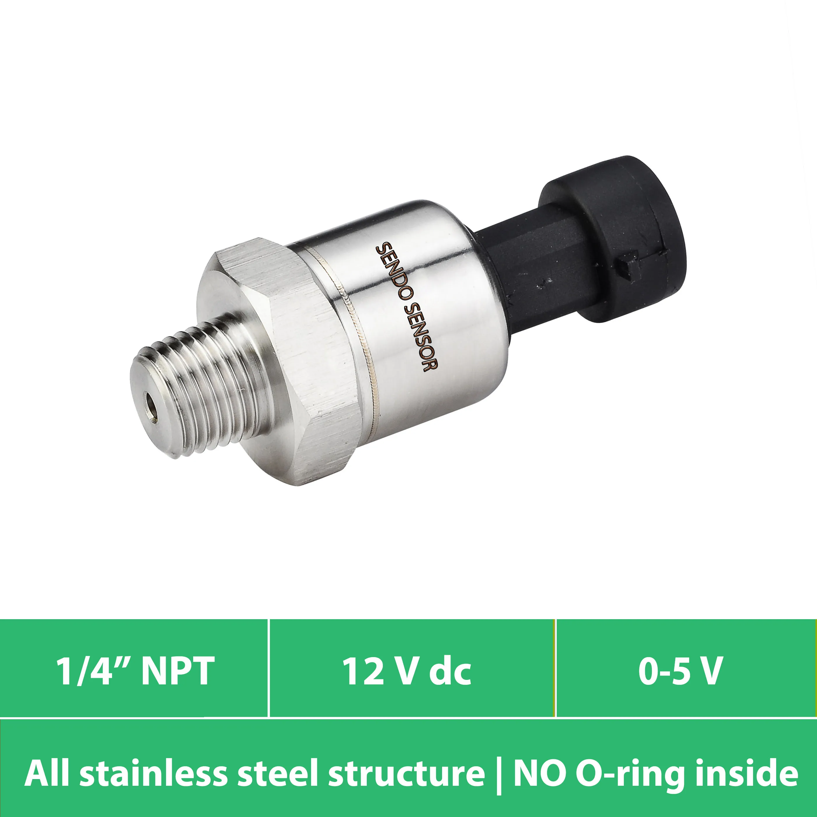 0 5v isolated pressure sensor, seal free, fully welded, range 0 to 15 psi, 1 bar, 100 kpa, up to 1500 psi, 10 mpa, 100 bar gauge