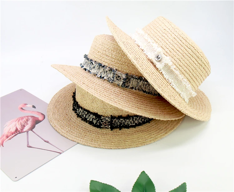 New Fashion Teddy Bear Ribbon Raffia Hat Women Summer Beach Hats Handmade Weave Soft Straw Hat Female Travel Caps Wholesale