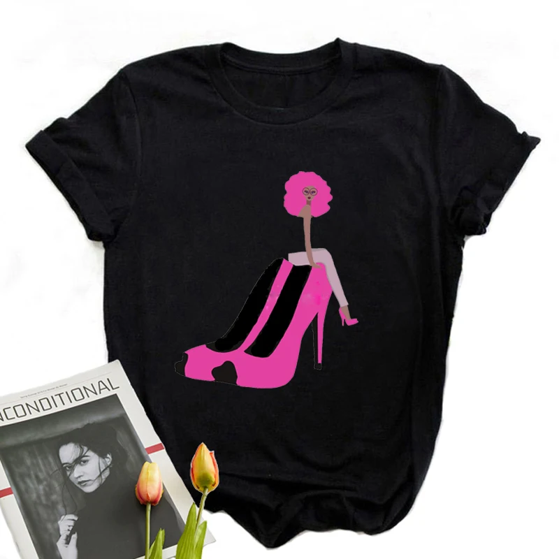 

90s Punk Clothing 2021 Short Sleeve Tee Urban Fashion Style Women High Heeled Shoes Summer Gothic Print Tops Korean T-Shirt