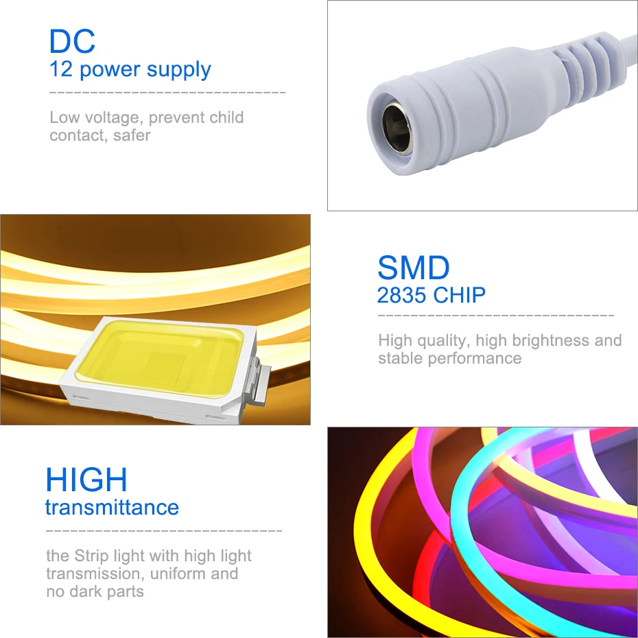 12V Водонепроницаемый неоновый светодиодный светильник полосы Веревка SMD2835 1 м-5 м
