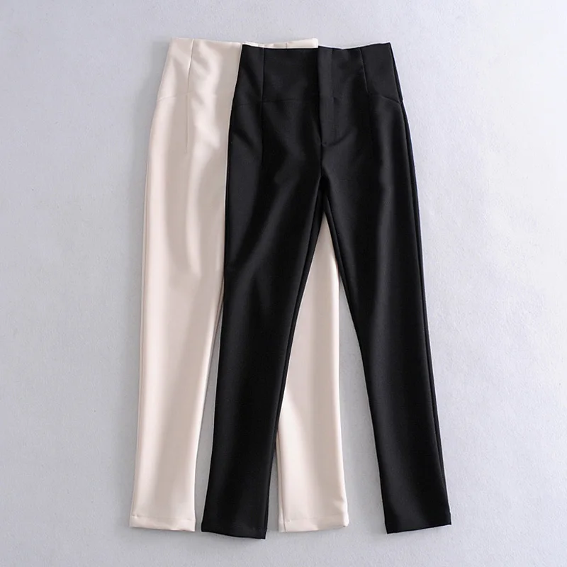 

Stretch Pantalon Female Straight Pants Trousers Autumn Pants Solid Pant High Waist Trouser Women Zipper