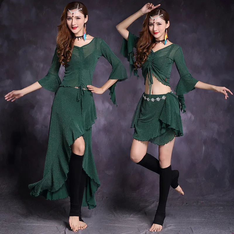 Костюм женский для танца живота длинный с волнистыми краями и рукавами-бабочками