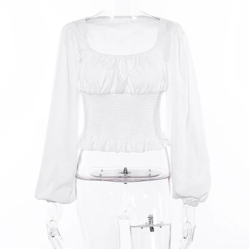 

INS Summer White Elegant Full Sleeve Simple Aesthetic Office Lady Top T-shirt Hot Sale Cool Low-cut Ruffle Casual Tees Shirts