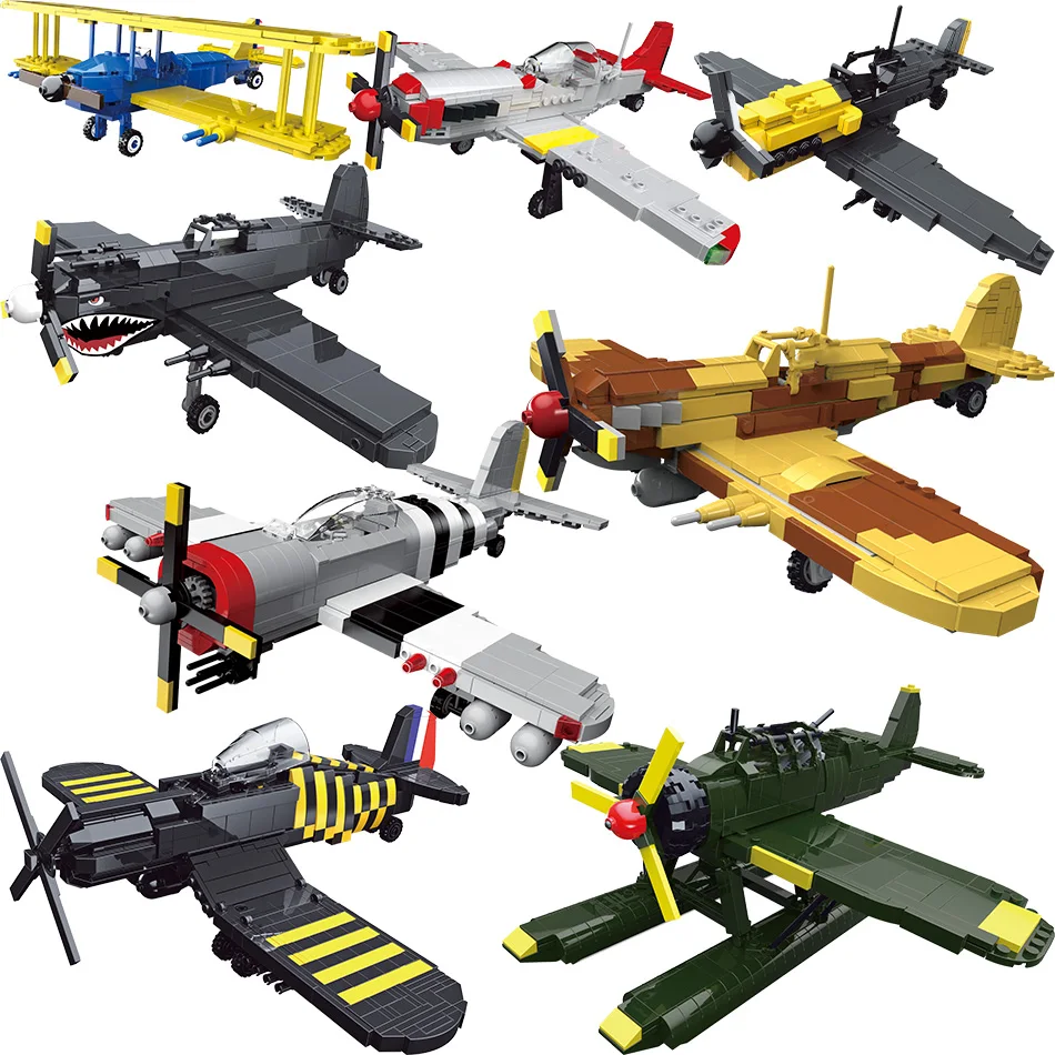 Военный классический самолет BF 109/PT 17/ P 51/P 47/AR196 модель строительные блоки WW2