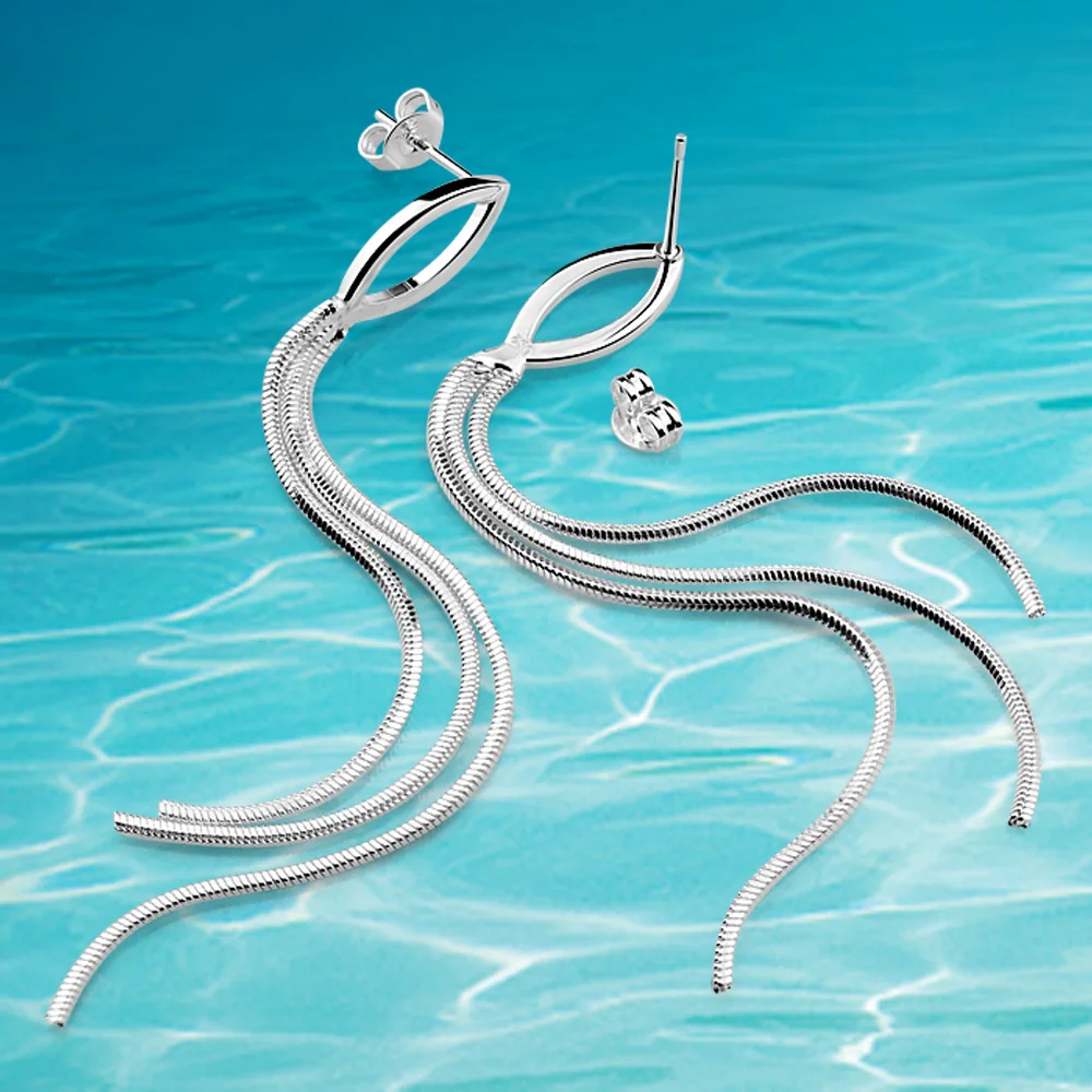 Очаровательные однотонные 925 пробы серебряные женские серьги капли с кисточками