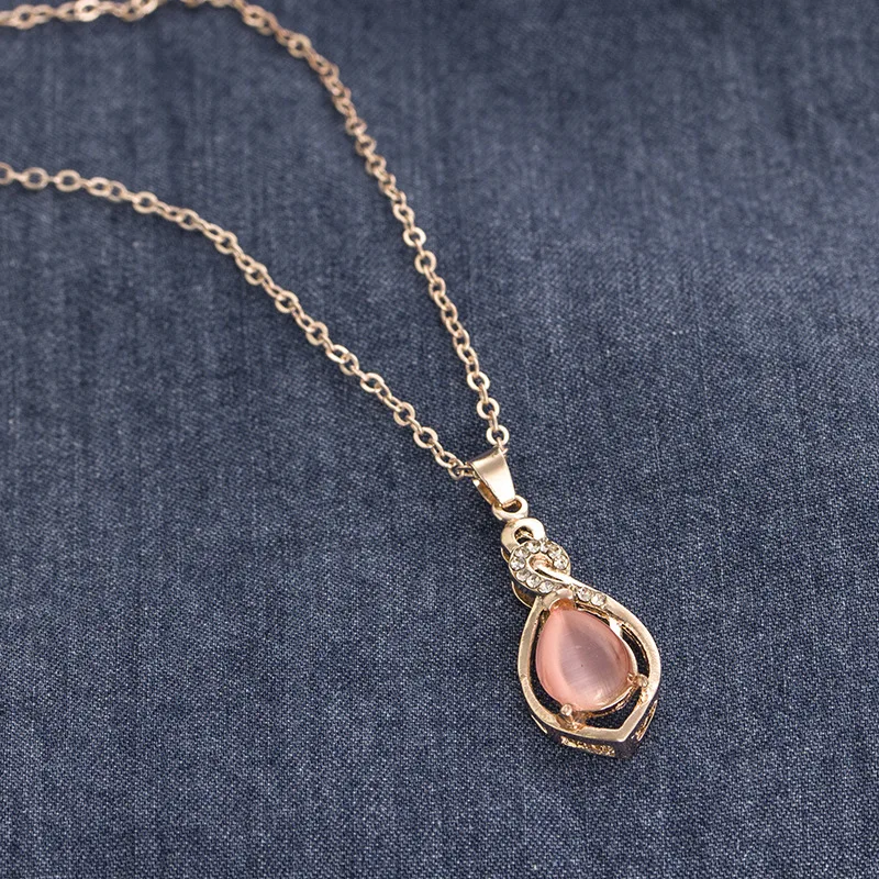 New Fashion Hibiscus Stone Necklace Women Lady Rose Gold Opal Round Pendant Chain Gift Charm Jewelry |