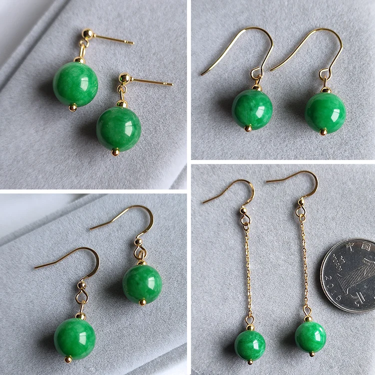 Оригинальные 925 серебро натуральный зеленый нефрит удача бусы серьги ювелирные