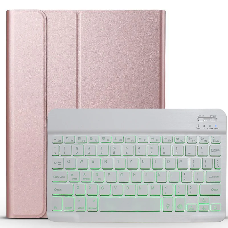 Rose Gold with White Чехол-клавиатура с подсветкой для iPad 10,2, чехол-клавиатура с карандашом для Apple iPad 7-го поколения A2197 A2200 A2198 A2232, чехол - Цвет: Rose Gold with White