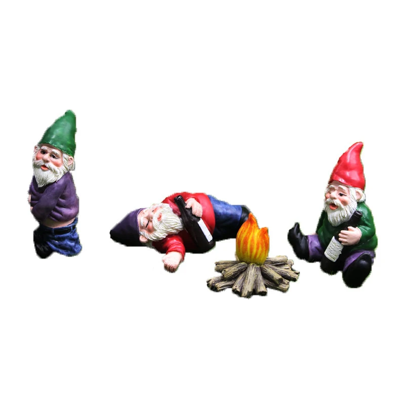 

4pcs Mini Dwarf Bonfire Statues Set Fairy Garden Drunk Gnomes Miniature Ornaments For Planter Garden Flowerpot Decor Accessories