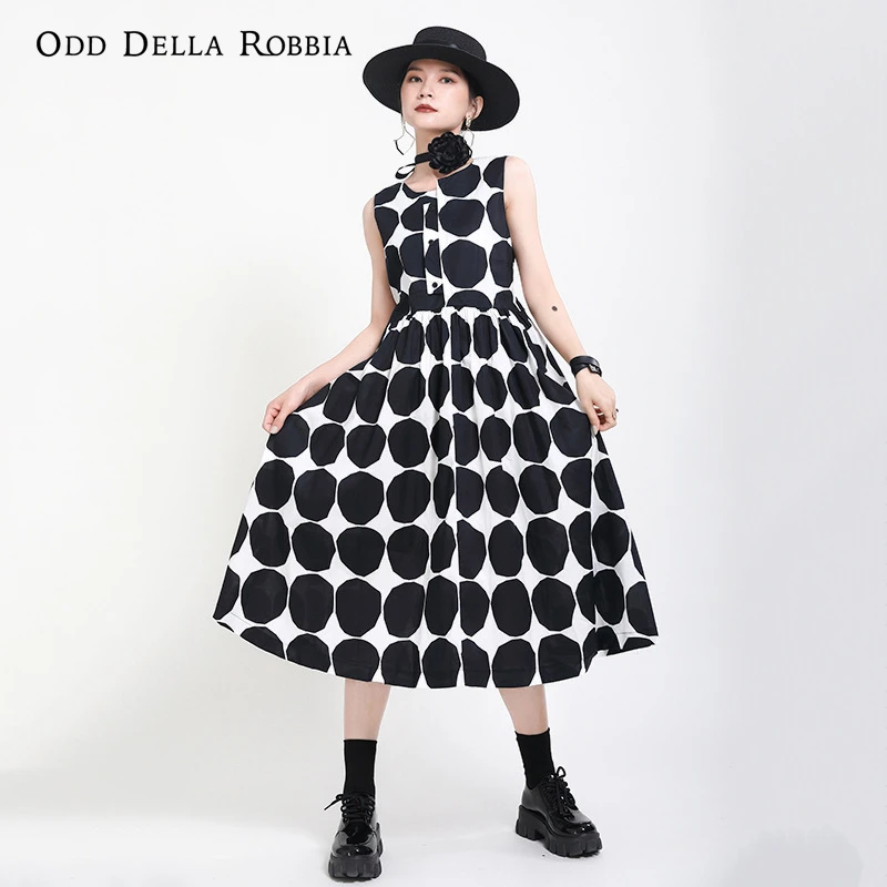 

OddDellaRobbia 2021 летний женский новый стиль японская длинная юбка плюсы и минусы одежда в горошек без рукавов жилет платье 1458