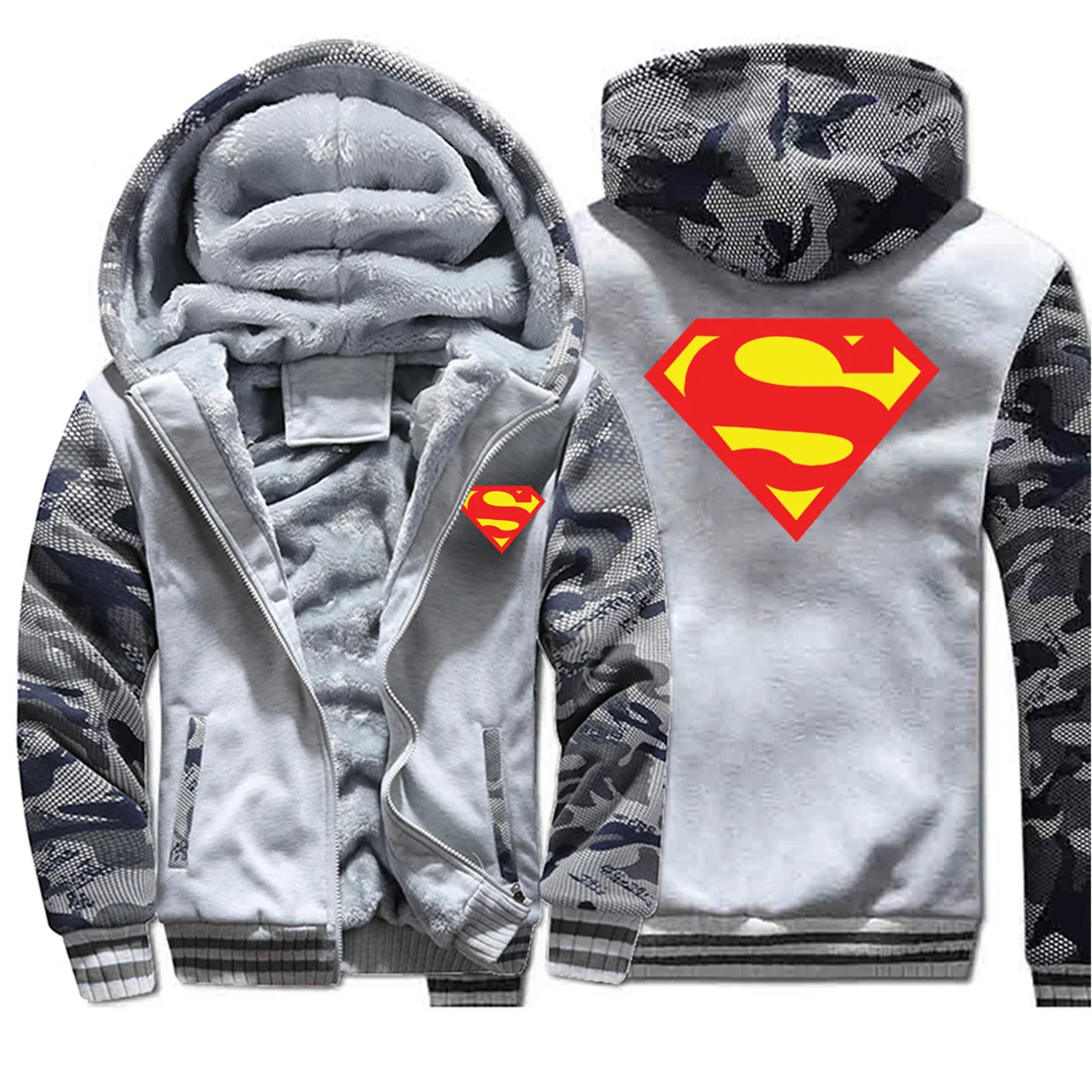 Мужская зимняя камуфляжная куртка с логотипом Супермена из плотного флиса