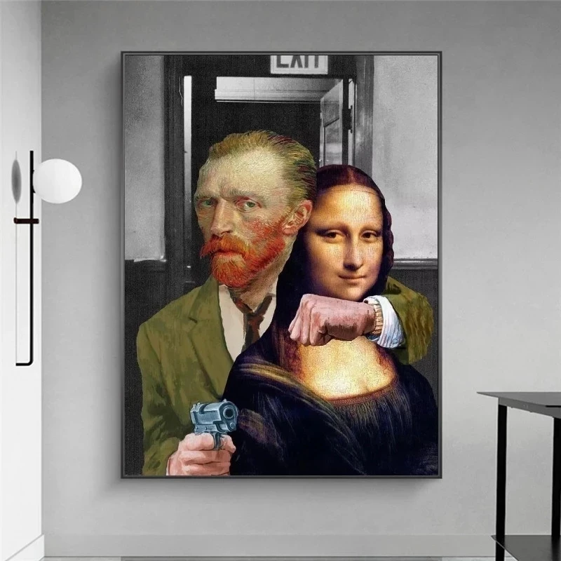 

Funny Art Van Gogh and Mona Lisa Canvas Posters and print Abstract Famous Oil Paintings on Canvas Wall Pictures for Home Cuadros