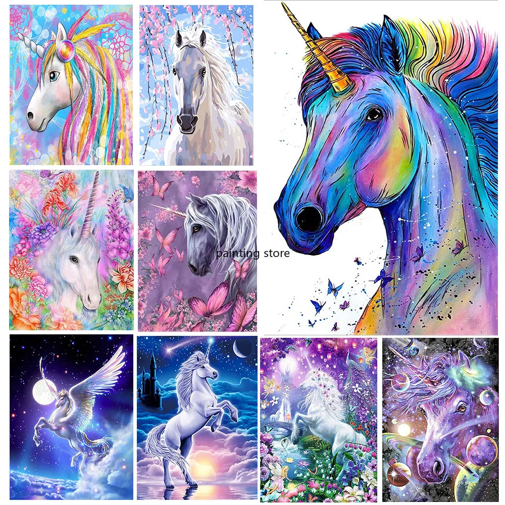 Красочная Алмазная 5D картина с единорогом полный квадратный Круглый Набор для