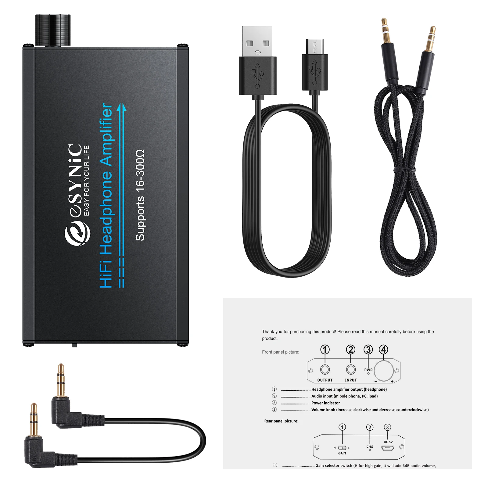 

eSYNiC 16-300 HiFi Earphone Headphone Amplifier With 3.5mm AUX Jack Gain Switch Portable Power Amplifier For MP3/4 Mobile Phone