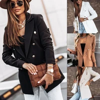 autumn womens blazer coat notched long sleeve double breasted female blazers 2021 new solid white fashion ladies outerwear