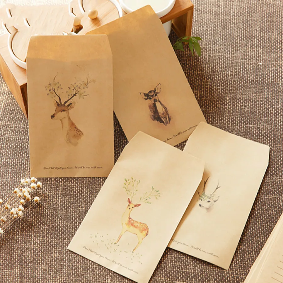 

10Pcs deer/elk Birthday Card envelope Anniversary Gifts Postcard Christmas Wedding Invitations Chinese style envelope