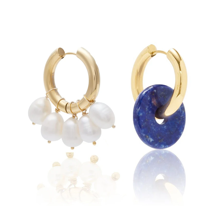 Classtic несовместимый нефрита жемчуг серьги в виде колец розовый Натуральный