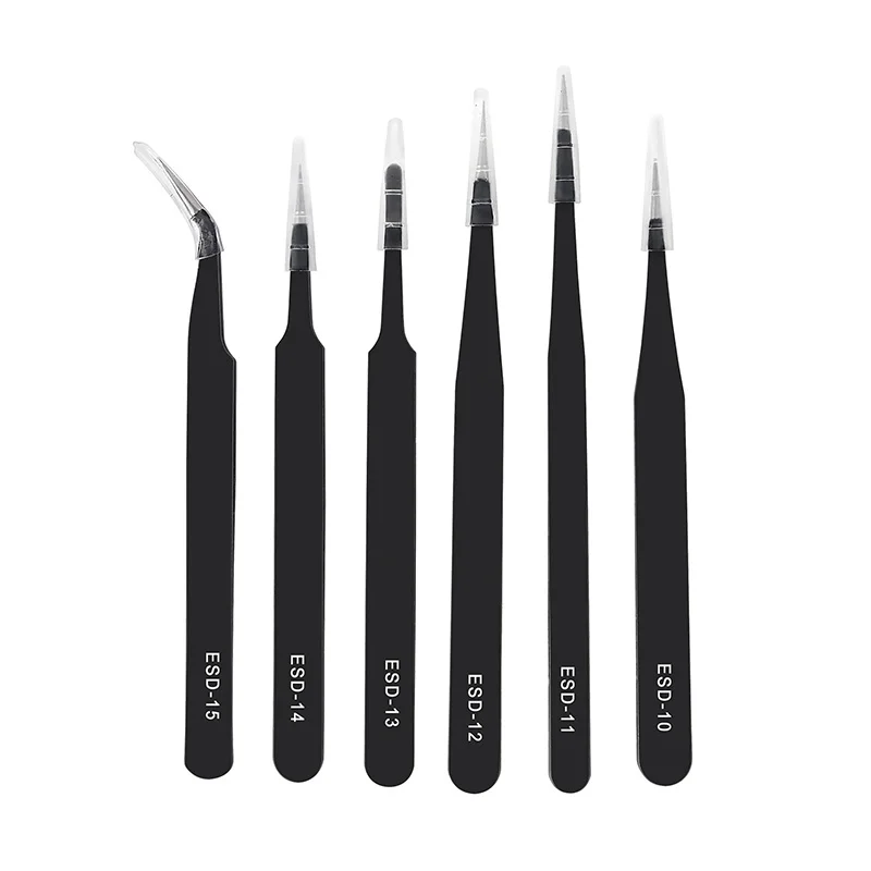 

6Pcs Anti-static ESD Stainless Steel Precision Tweezers Maintenance Tools Industrial Precision Curved Straight Tweezers Repair