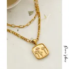 Peri'sBoxTitanium сталь 2 многослойное медальон кулон ожерелье Золото Цвет Скрепка цепи квадратный цветочный ожерелье для женщин