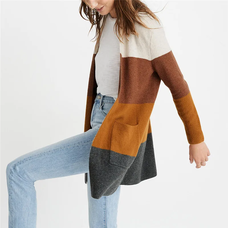 Женский кардиган свитер Повседневный Кардиган с длинными рукавами и карманами в