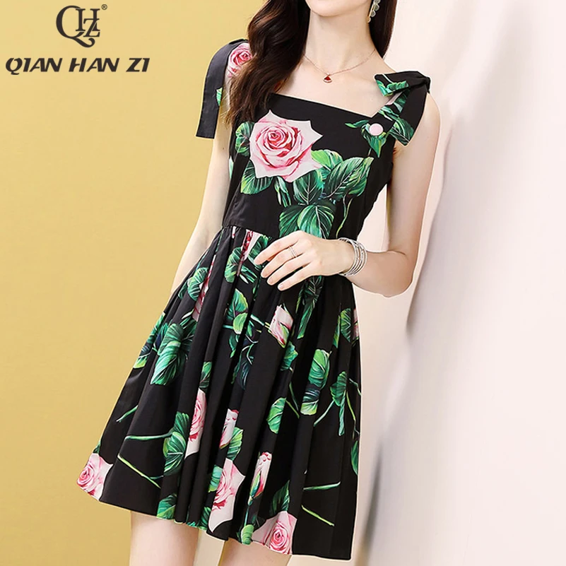 Цянь Хан Zi модные дизайнерские для подиума летние платье женщин Спагетти ремень