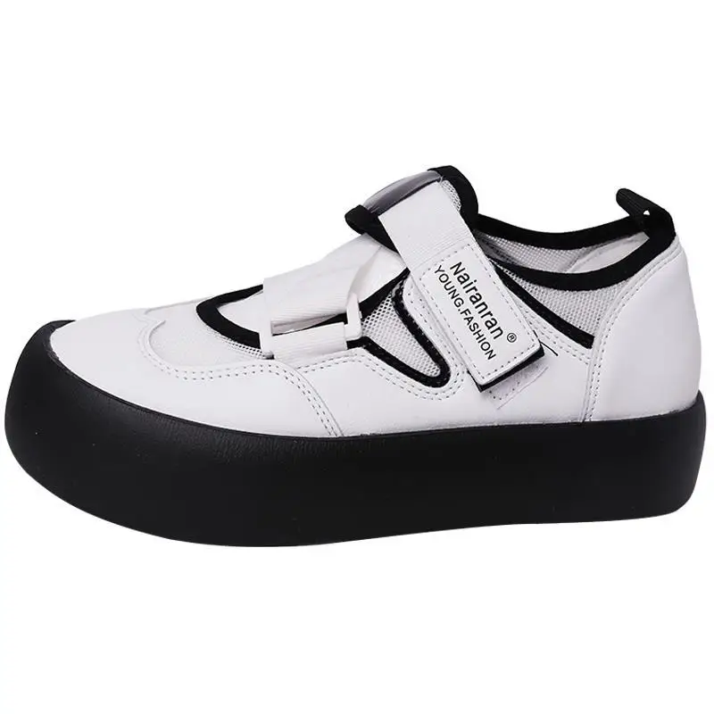 

2021 Summer Mesh Zapatillas Mujer Fashion Hollow Lolita Shoes Casual Girls' Footwear Patchwork Hook Loop Canvas Sneakers