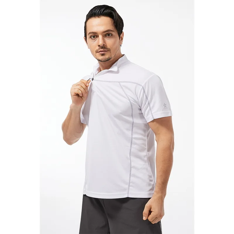 

Men's Moisture Wicking Active Quick Dry Zipper T-Shirts White Tops Short Sleeve Workout Running Athletic T-Shirt for Men