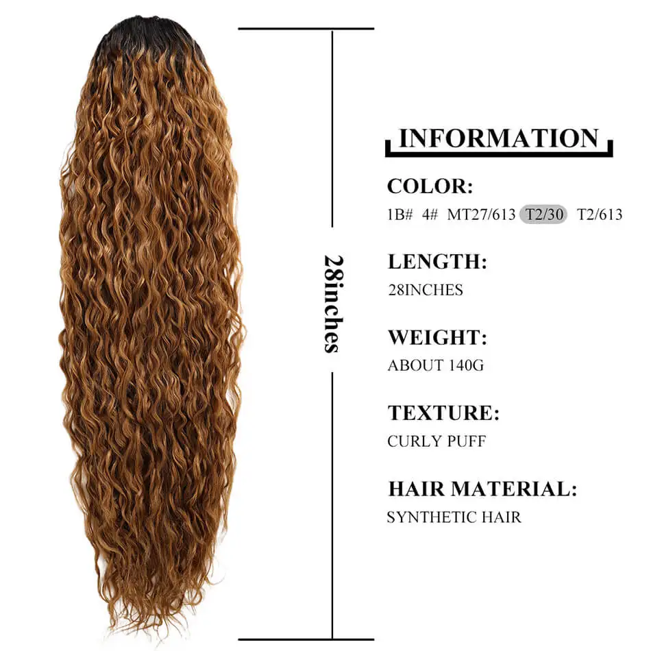 70cm Long Natural Wave Synthetic Drawstring Clip in Ponytail Extension Hair with Two Combs for Women Black Brown Ombre Color | Шиньоны и