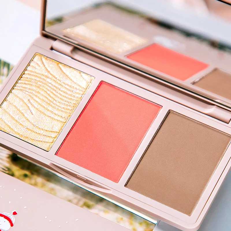 Трехцветные блестящие обрезные пластины матовые тени для носа румяна все в одном
