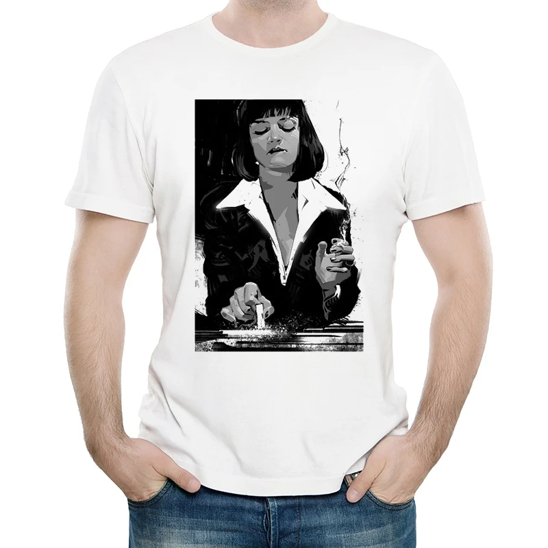 

Pulp Fiction T Shirt Fashion White Color Mens Short Sleeve Mia Wallace Tees Top Unisex Quentin Tarantino Movie Clothes