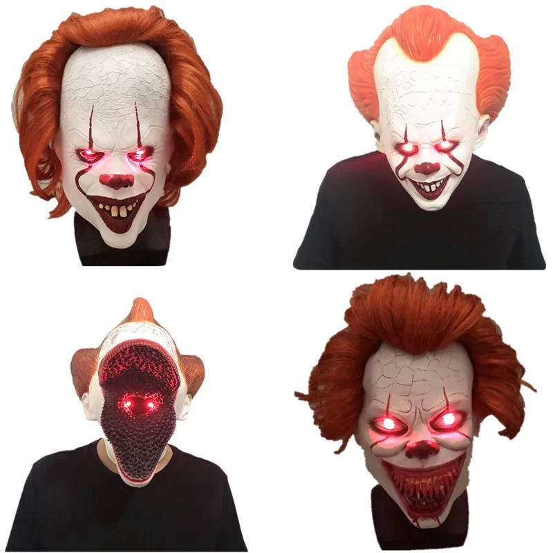 Pennywise маска клоуна Стивен Кинг Это латекс светодиодный маска ужаса принадлежности на хеллоуин для косплея