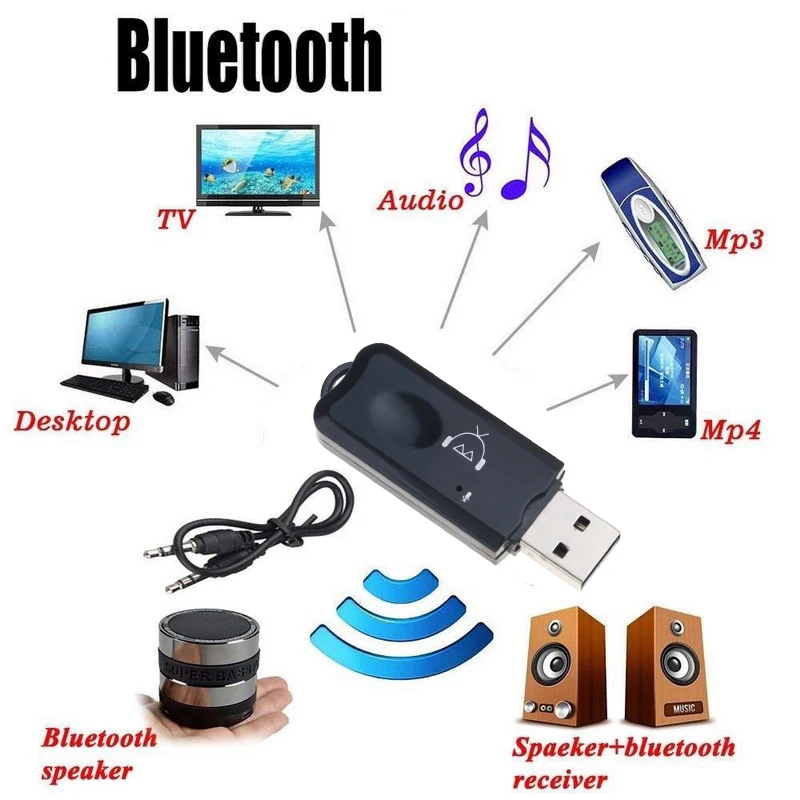 USB AUX Bluetooth приемник беспроводной аудио адаптер стерео с микрофоном для