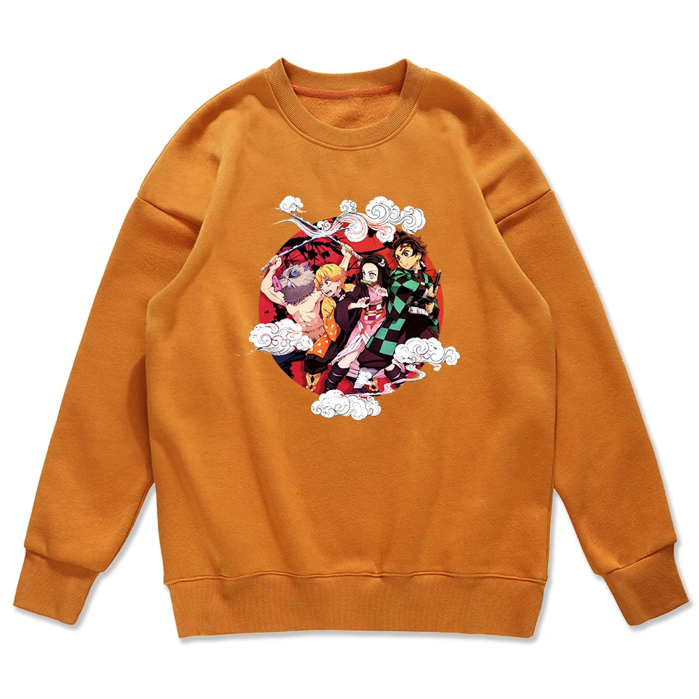 

Demon Slayer Tanjirou Nezuko Zenitsu Printing Hoodie Male Cute Fleece Pullover Creativity Warm Sweatshirt Street Loose Hoodies