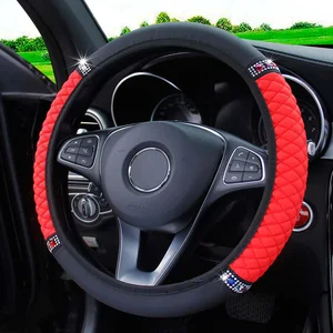 bling automobile steering wheel cover for diameter 37cm 39cm pink blue red car interior decoration accessories for girls woman free global shipping