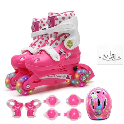 Pink set EUR27-30 Дети Прекрасный стабильный баланс слалом параллельный мигает Ice роликовые коньки обувь сдвиг на встроенный регулируемый защиты от падения - Цвет: Pink set EUR27-30