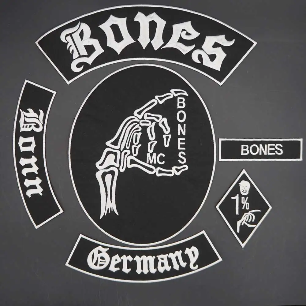 

Bones Bonn Germanp Embroidery Motorcycle Biker Patch Sticker Badge Cloth Leather Jacket Decoration Back High-grade Iron-On